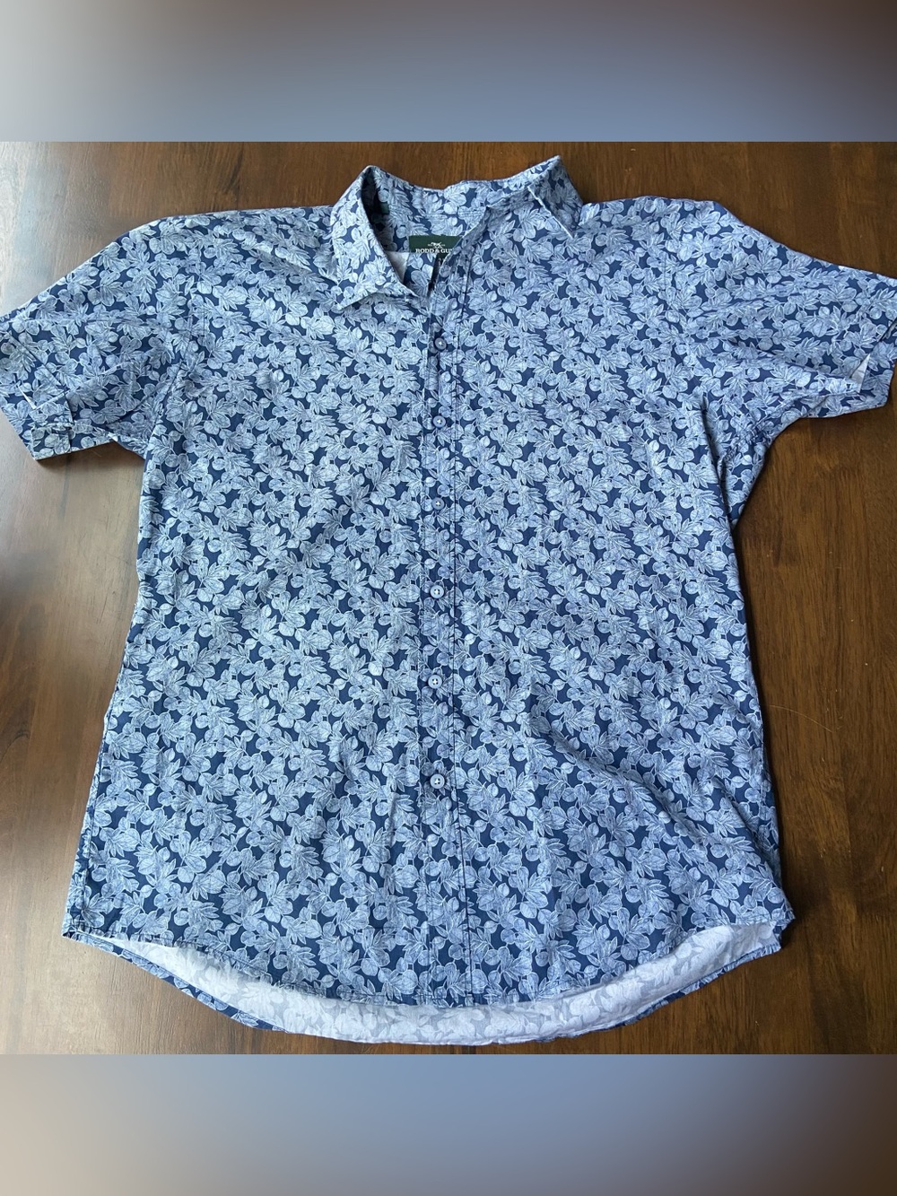 Rodd & Gunn Short Sleeve Sports Fit Shirt Mens Large Blue Leaf Print Cotton